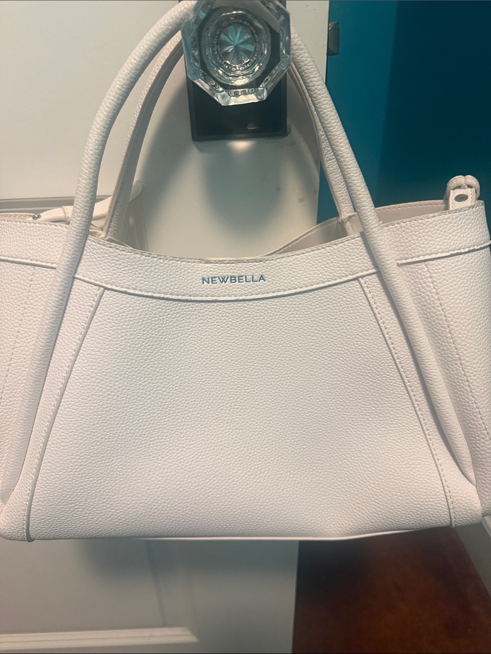 NEWBELLA White Pebbled Tote Bag with Dual Top Handles